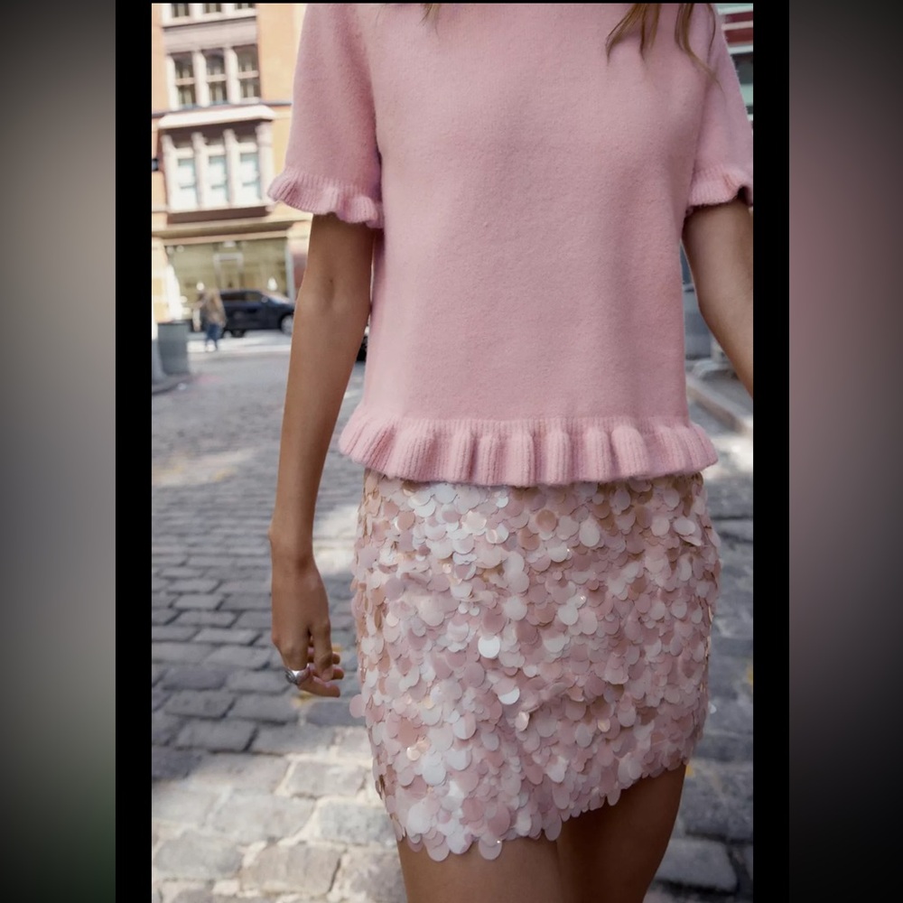 Zara sequins mini skirt, dusty pink - Picture 9 of 13